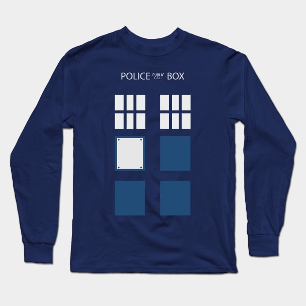 United Kingdom - Retro Blue Police Public Call Box Silhouette Long Sleeve T-Shirt by EDDArt